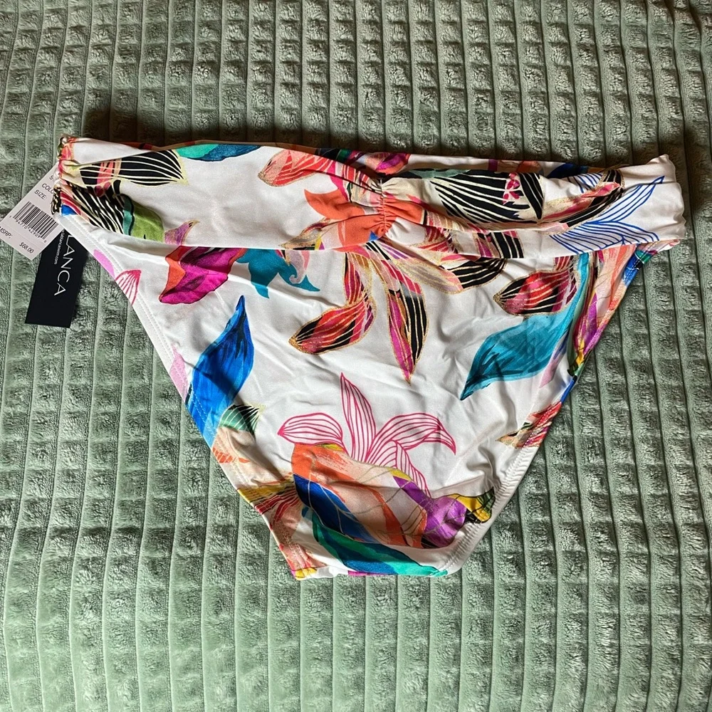 LA BLANCA Paradise Scoop Banded Tropical 🌴 Bikini 👙 Bottoms - NWT - Size 14 - Picture 3 of 7